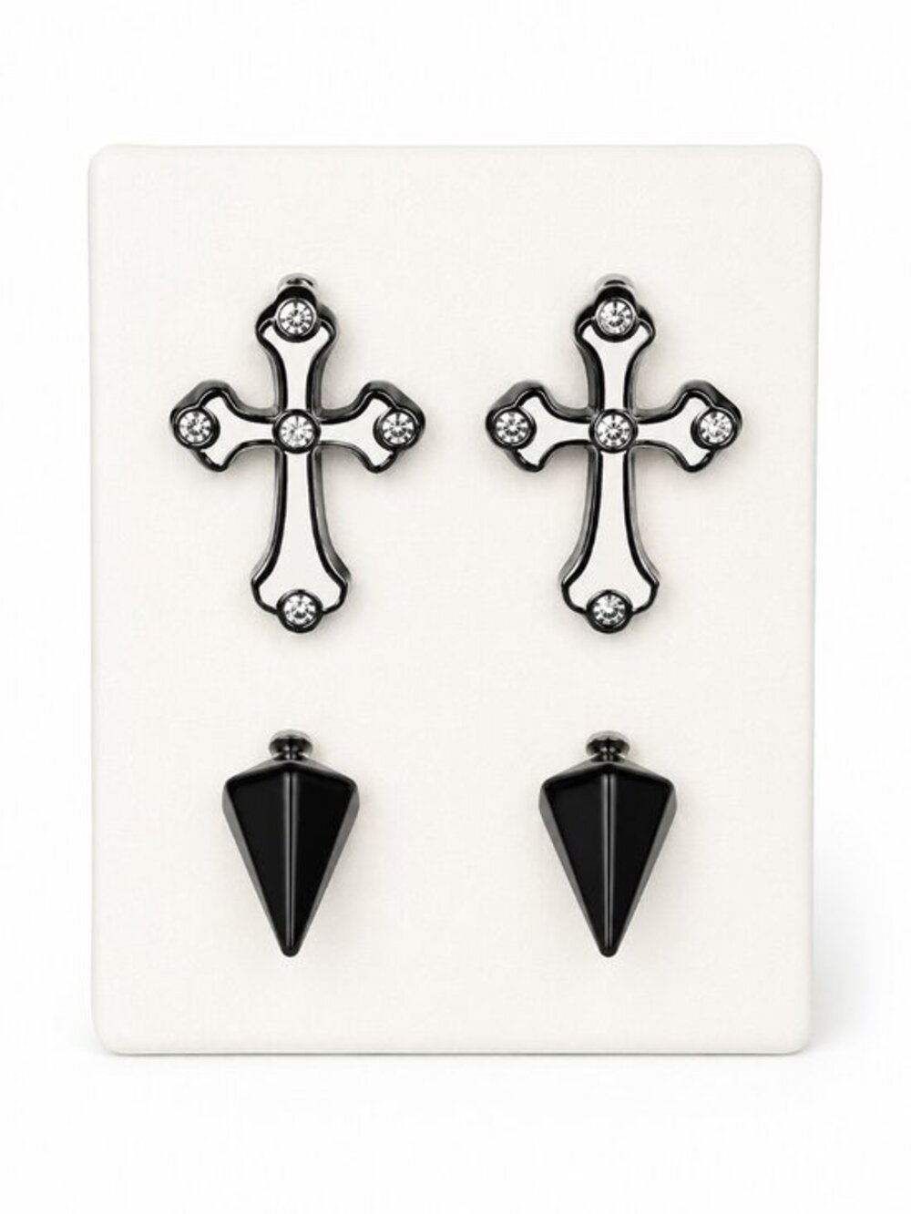 Black Cross & Spike Stud Earrings Gothic Halloween Set (2 Pairs) NWT